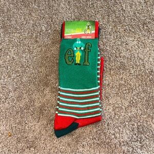 ELF Green and Red Striped Crew Socks with Elf Logo